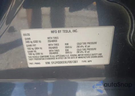 2020 Tesla Model Y Long Range Dual Motor All-Wheel Drive из США, поврежденный, VIN 5YJYGDEEXLF051361